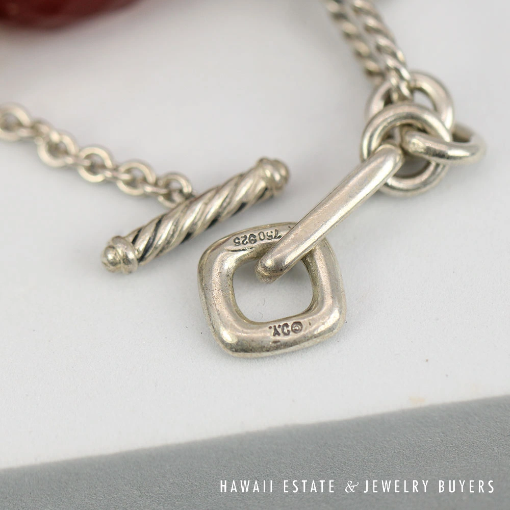 David Yurman Carnelian 18K Gold & Sterling Silver Figaro Necklace 15 Inch - Image 2