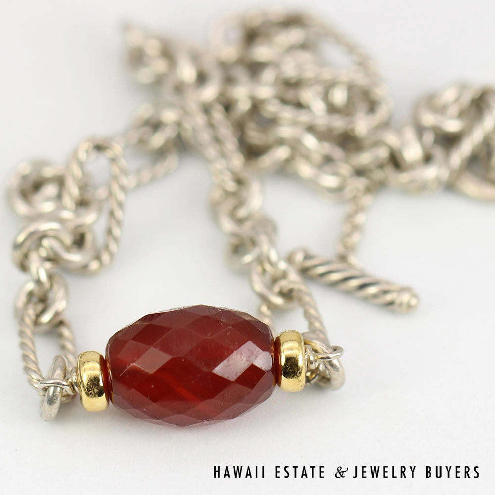 David Yurman Carnelian 18K Gold & Sterling Silver Figaro Necklace 15 Inch - Image 3