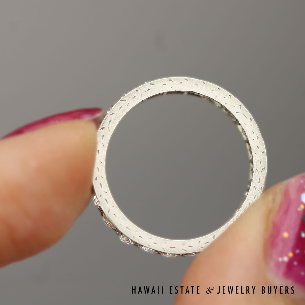 Vintage 1.25CTW Old European Cut Diamond Eternity Platinum Band Size 4.5 - Image 4