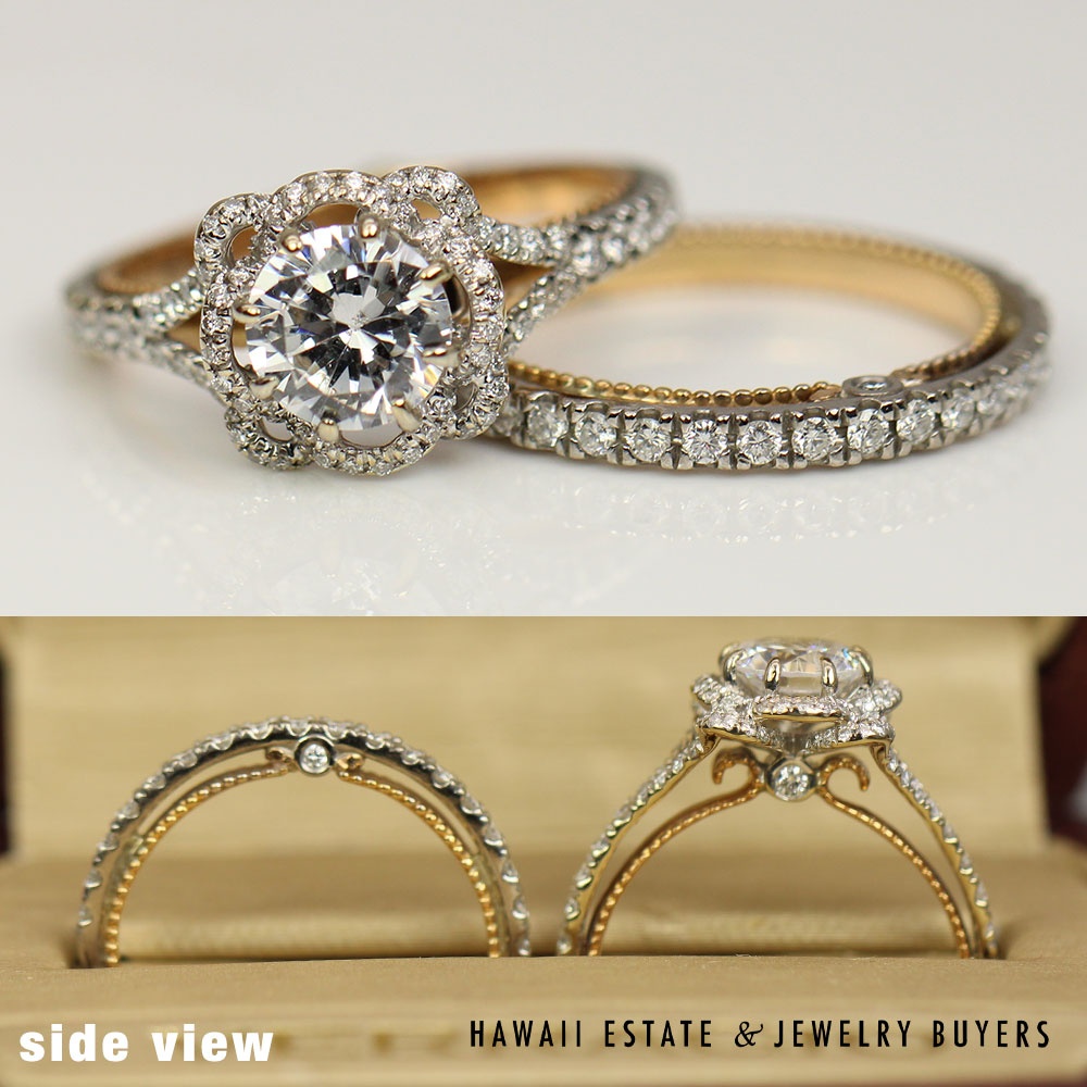 Verragio 18K White Rose Gold Diamond Semi Mount Wedding Set Size 6.25 with Box
