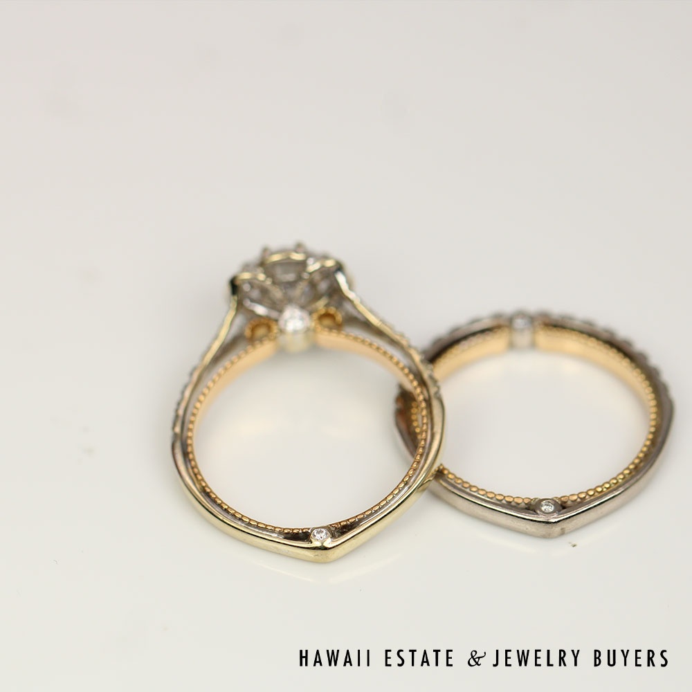 Verragio 18K White Rose Gold Diamond Semi Mount Wedding Set Size 6.25 with Box - Image 5