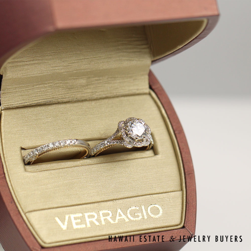 Verragio 18K White Rose Gold Diamond Semi Mount Wedding Set Size 6.25 with Box - Image 9