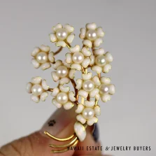 Giovanni Corletto 11.7g 18KYG Fine Vintage Enamel & Pearl Brooch