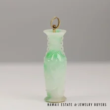 Hildgund Dawkins & Benny Carved Moss in Snow Jade Vase Pendant with 14K Gold Cap