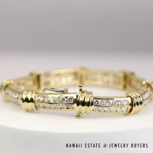 Two-Row Channel-Set Diamond 14K Yellow Gold Straightline Bracelet Size 6.75