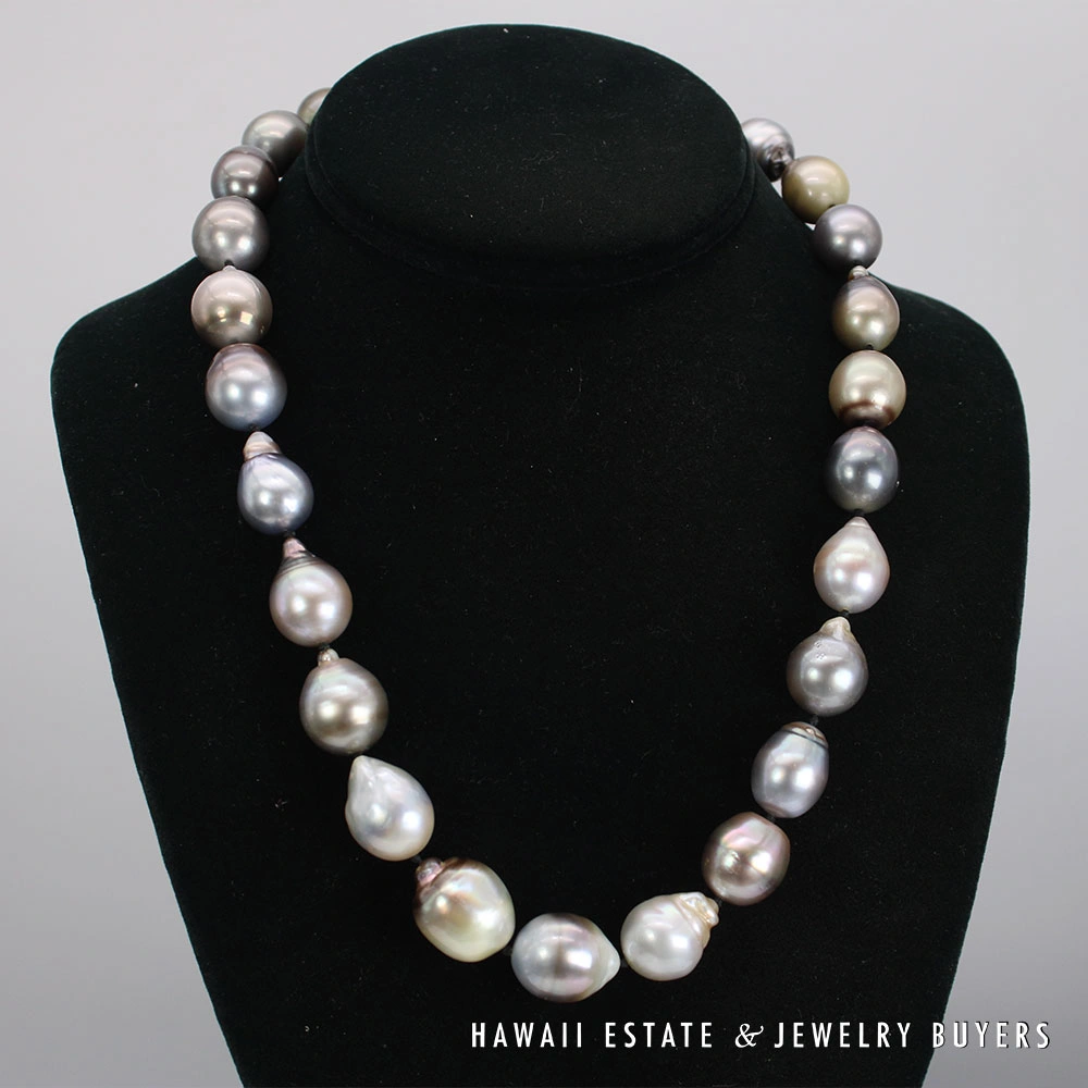 Baroque Tahitian Pearl Necklace 20 Inch with 14K Yellow Gold Barrel Clasp