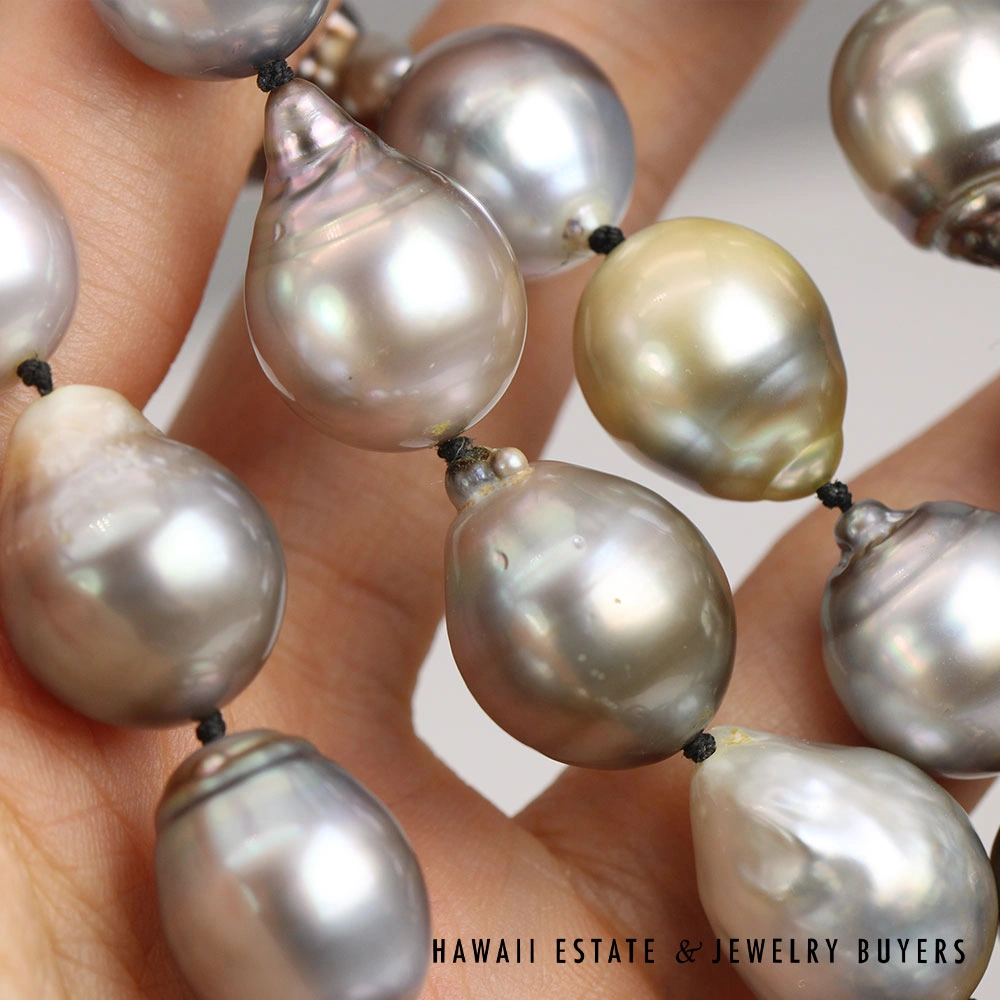 Baroque Tahitian Pearl Necklace 20 Inch with 14K Yellow Gold Barrel Clasp - Image 2
