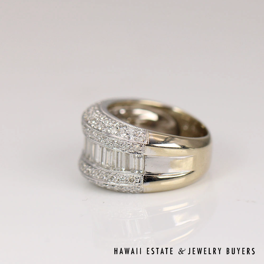 Baguette & Round Diamond 18K White Gold Band Ring Size 5.5 - Image 2