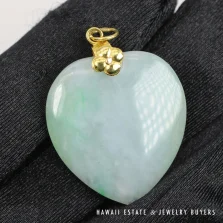 Mottled Green & Lavender Heart 7g 14K Yellow Gold Pendant Measures 22 X 20m