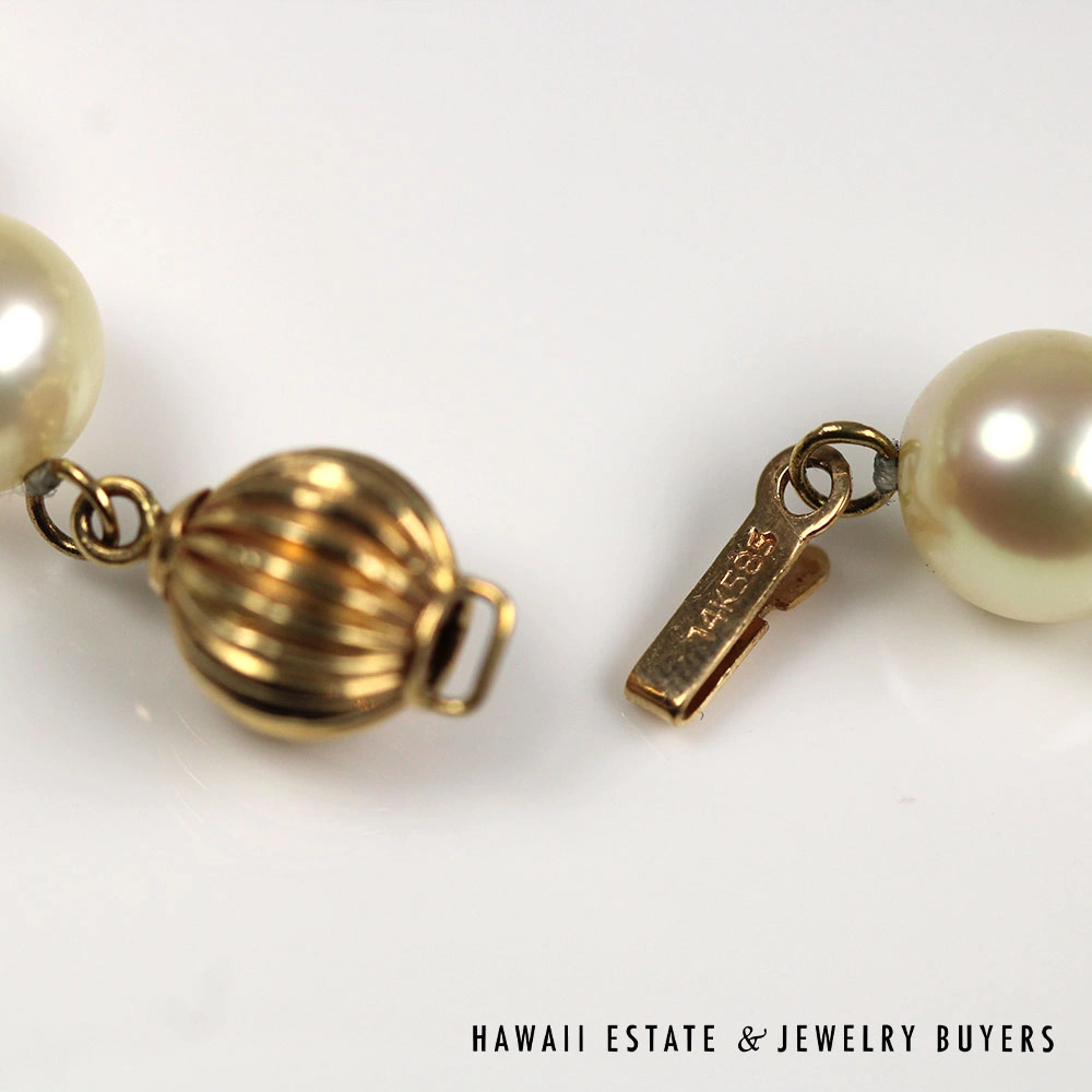 Cream Cultured Pearl Single Strand Necklace 28 Inch with 14K Yellow Gold Clasp - Image 4