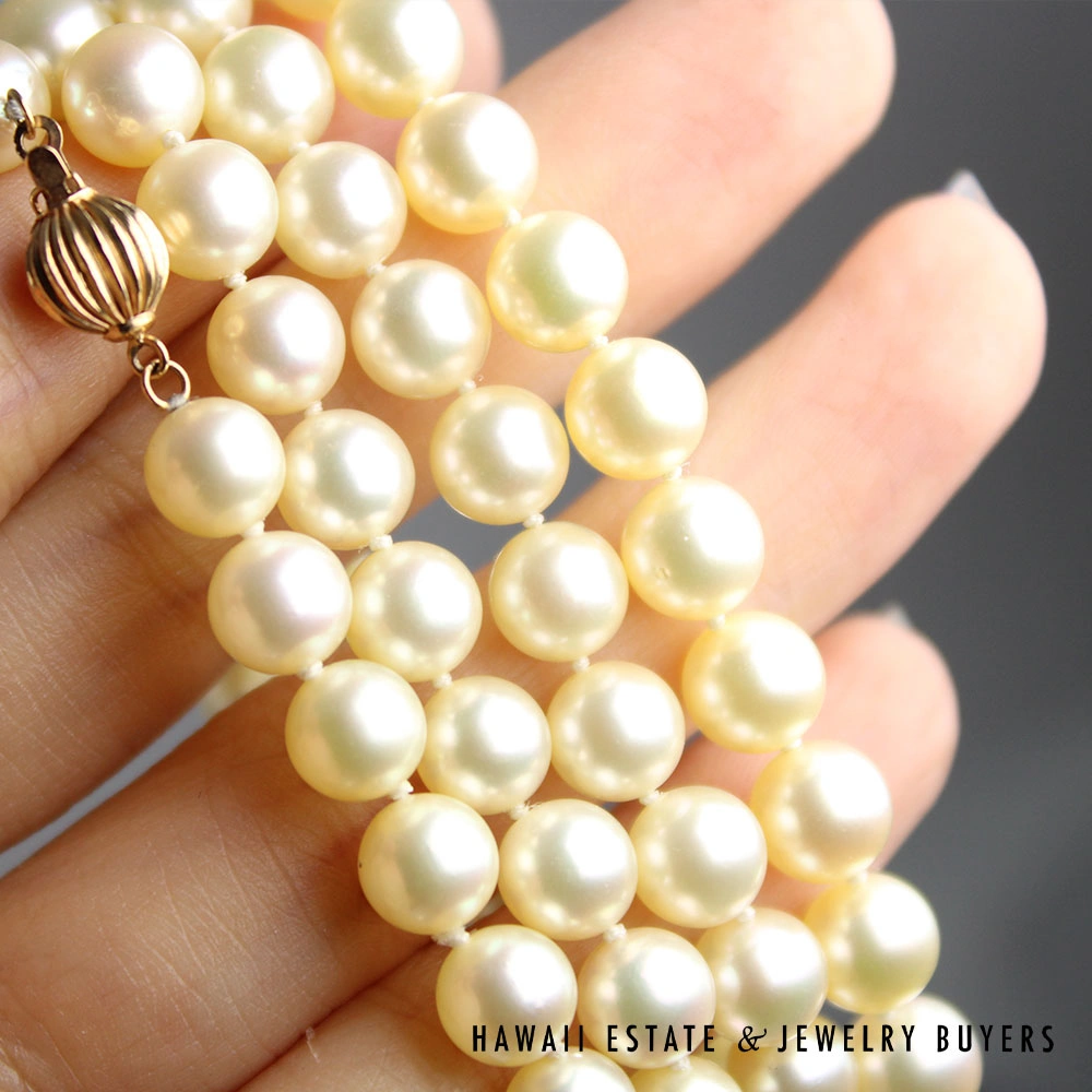 Cream Cultured Pearl Single Strand Necklace 28 Inch with 14K Yellow Gold Clasp - Image 6