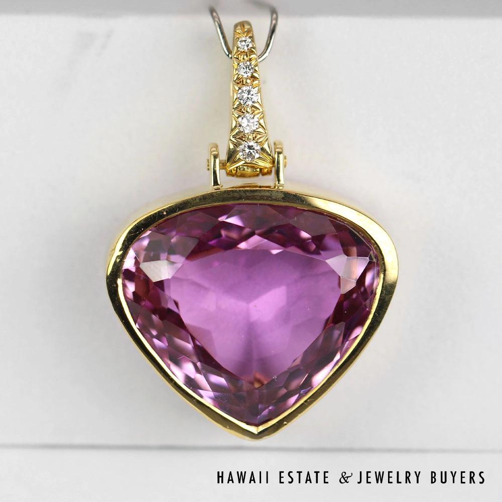 A. Clunn Heart-Shaped Amethyst & Diamond 18K Yellow Gold Hinged Enhancer Pendant