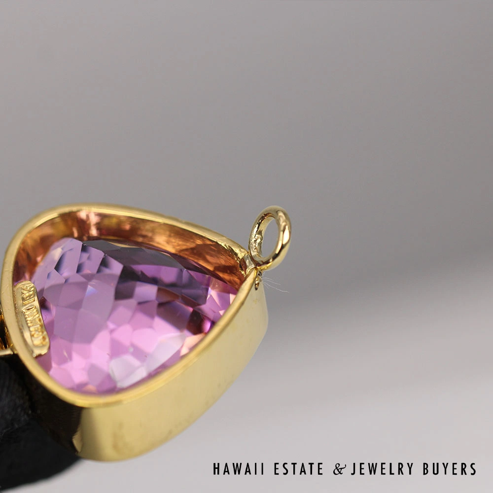 A. Clunn Heart-Shaped Amethyst & Diamond 18K Yellow Gold Hinged Enhancer Pendant - Image 3