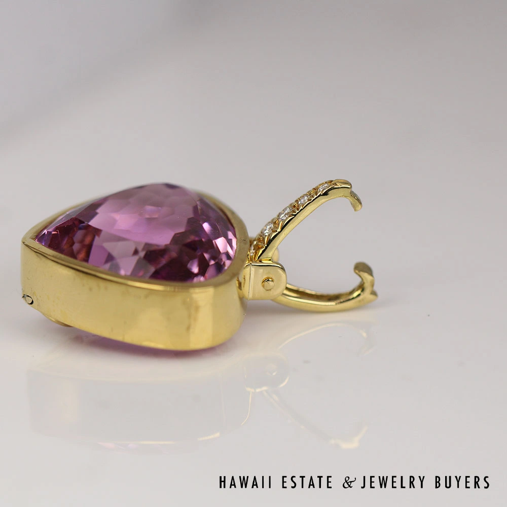 A. Clunn Heart-Shaped Amethyst & Diamond 18K Yellow Gold Hinged Enhancer Pendant - Image 2
