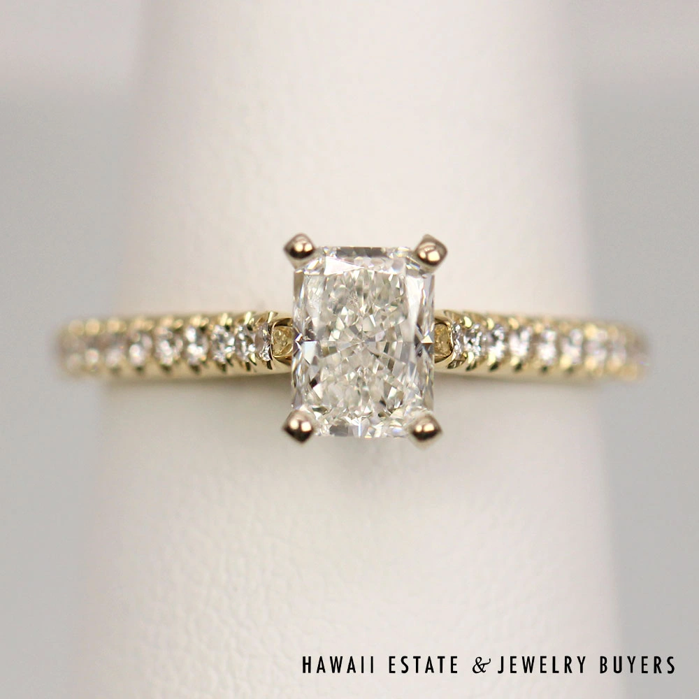 GIA 0.90CT Radiant Diamond 14K Yellow Gold Engagement Ring Size 6