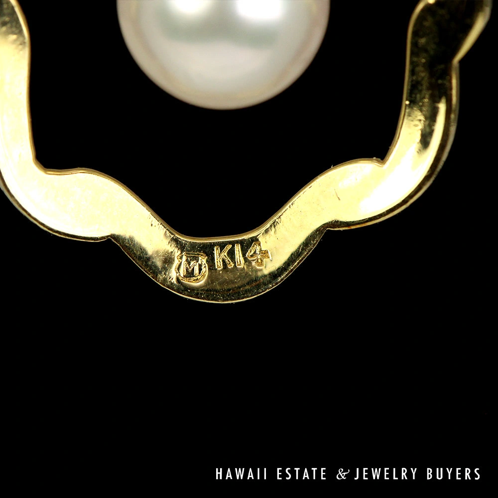 Mikimoto Cultured Akoya Pearl 14K Yellow Gold Shell Pendant Necklace 16 Inch - Image 3