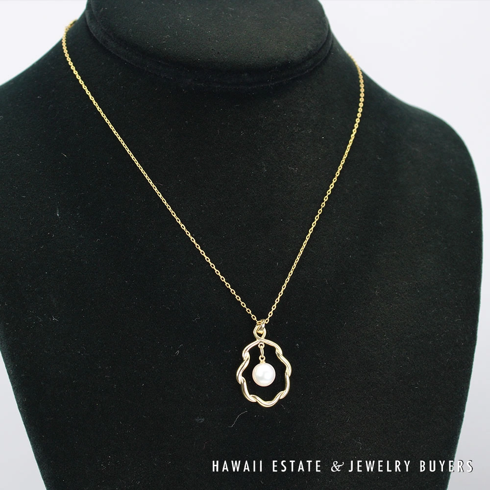 Mikimoto Cultured Akoya Pearl 14K Yellow Gold Shell Pendant Necklace 16 Inch - Image 5