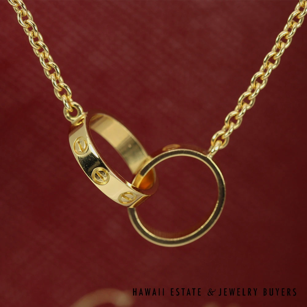 Cartier Double Love 7g 18K Yellow Gold Necklace 17 Inch with Box and Papers
