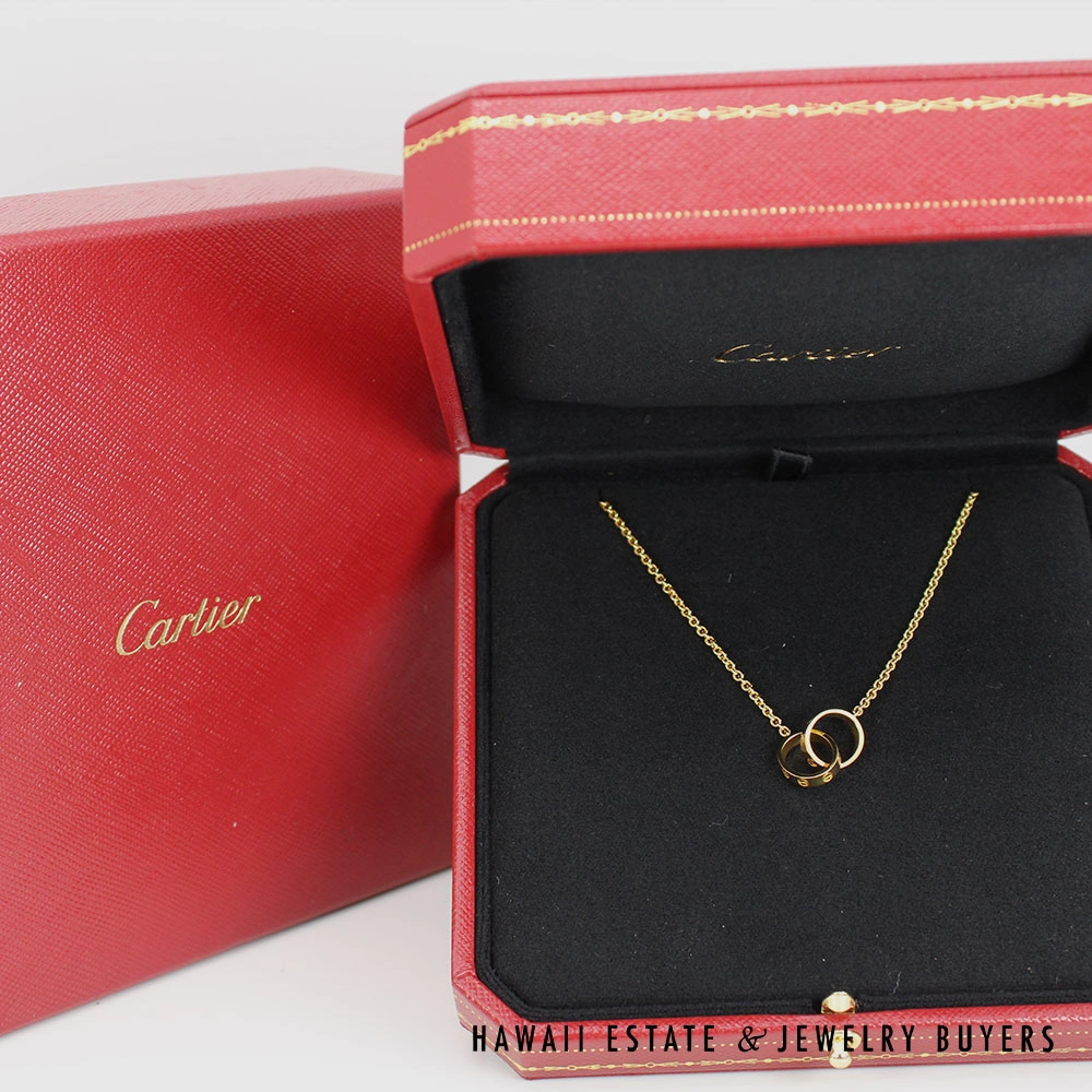 Cartier Double Love 7g 18K Yellow Gold Necklace 17 Inch with Box and Papers - Image 4