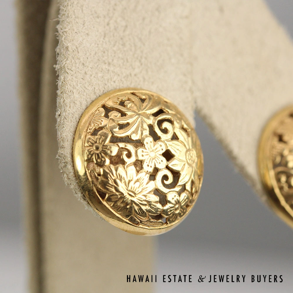 Ming's Hawaii Four Seasons 18mm 4.8g 14K Yellow Gold Round Earrings - Image 4