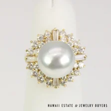 11mm South Sea Pearl 1.50ctw SI/GH Diamond 8.3g 14K Yellow Gold Ring Size 5
