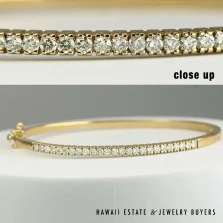 Round Prong-Set Diamond 14K Yellow Gold Hinged Bangle Bracelet Size 6.5