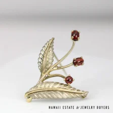 Tiffany & Co. Garnet 18K Yellow Gold Sterling Silver Floral Brooch Pin