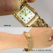 Vintage Hidden Face Diamond 14K Yellow Gold Swiss Mesh Ladies Watch Size 6.5