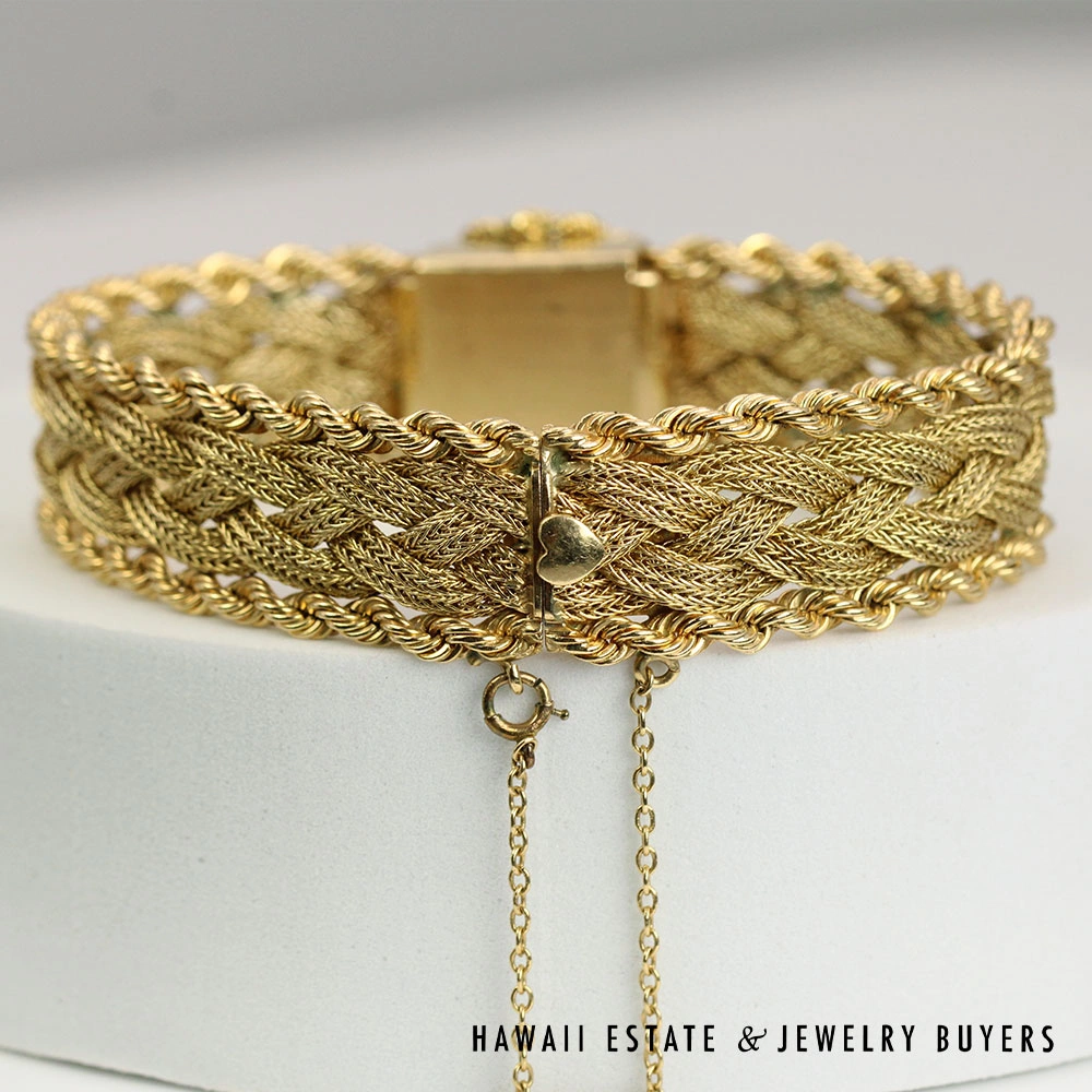 Vintage Hidden Face Diamond 14K Yellow Gold Swiss Mesh Ladies Watch Size 6.5 - Image 2