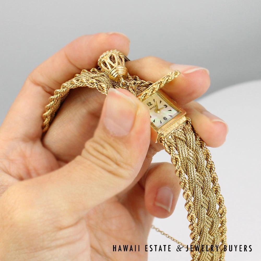 Vintage Hidden Face Diamond 14K Yellow Gold Swiss Mesh Ladies Watch Size 6.5 - Image 3