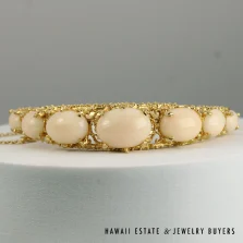 Angelskin Coral Hinged 14k Yellow Gold Bangle Bracelet Size 6.75