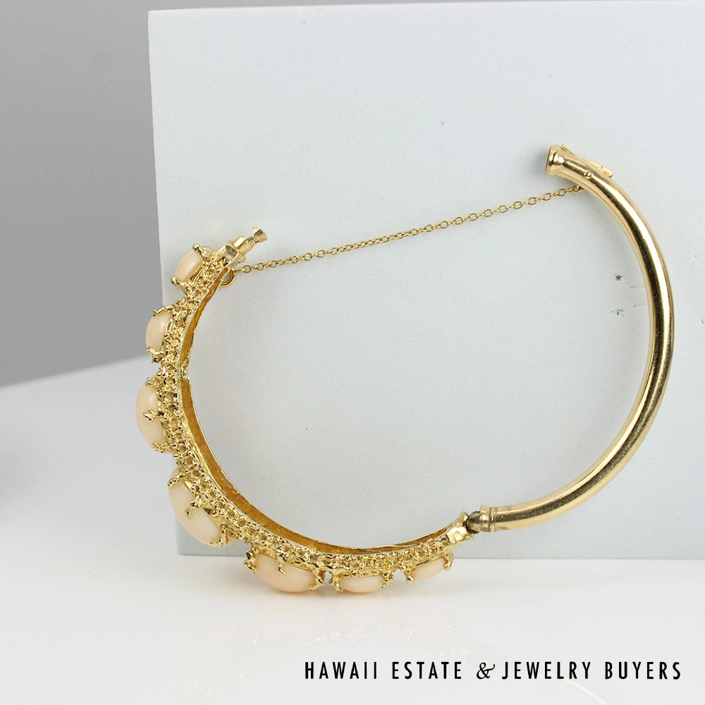 Angelskin Coral Hinged 14k Yellow Gold Bangle Bracelet Size 6.75 - Image 4