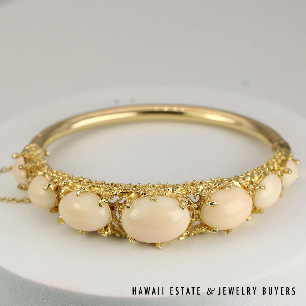 Angelskin Coral Hinged 14k Yellow Gold Bangle Bracelet Size 6.75 - Image 3