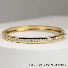 Diamond Channel Set Hinged 14K Yellow Gold Bangle Bracelet Size 6.5