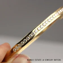 Diamond Channel Set Hinged 14K Yellow Gold Bangle Bracelet Size 6.5