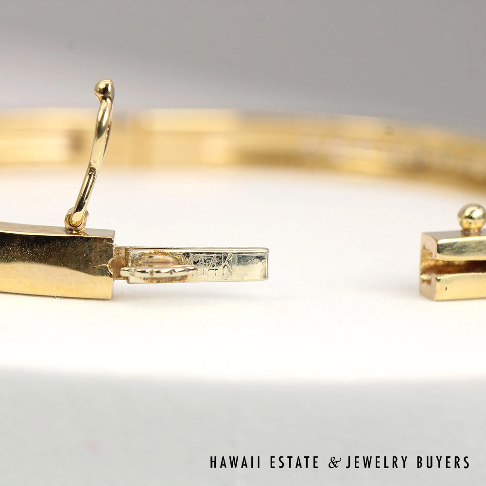 Diamond Channel Set Hinged 14K Yellow Gold Bangle Bracelet Size 6.5 - Image 4
