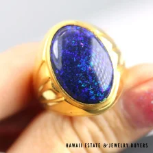 Dark Opal Oval Cabochon Play-of-Color 22K Yellow Gold Men's Ring Size 8