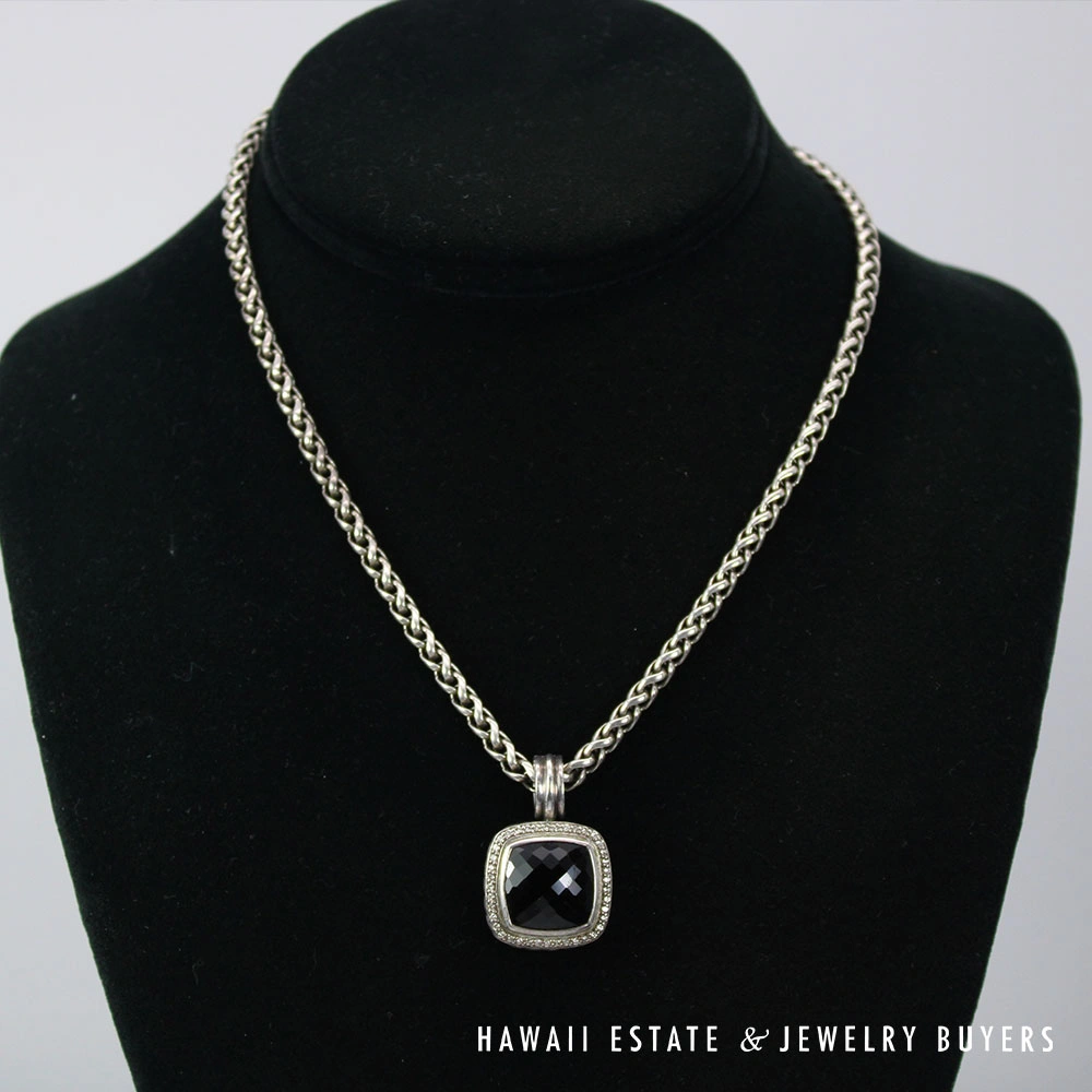 David Yurman Albion Black Onyx Diamond Sterling Silver Necklace 18 Inch - Image 2