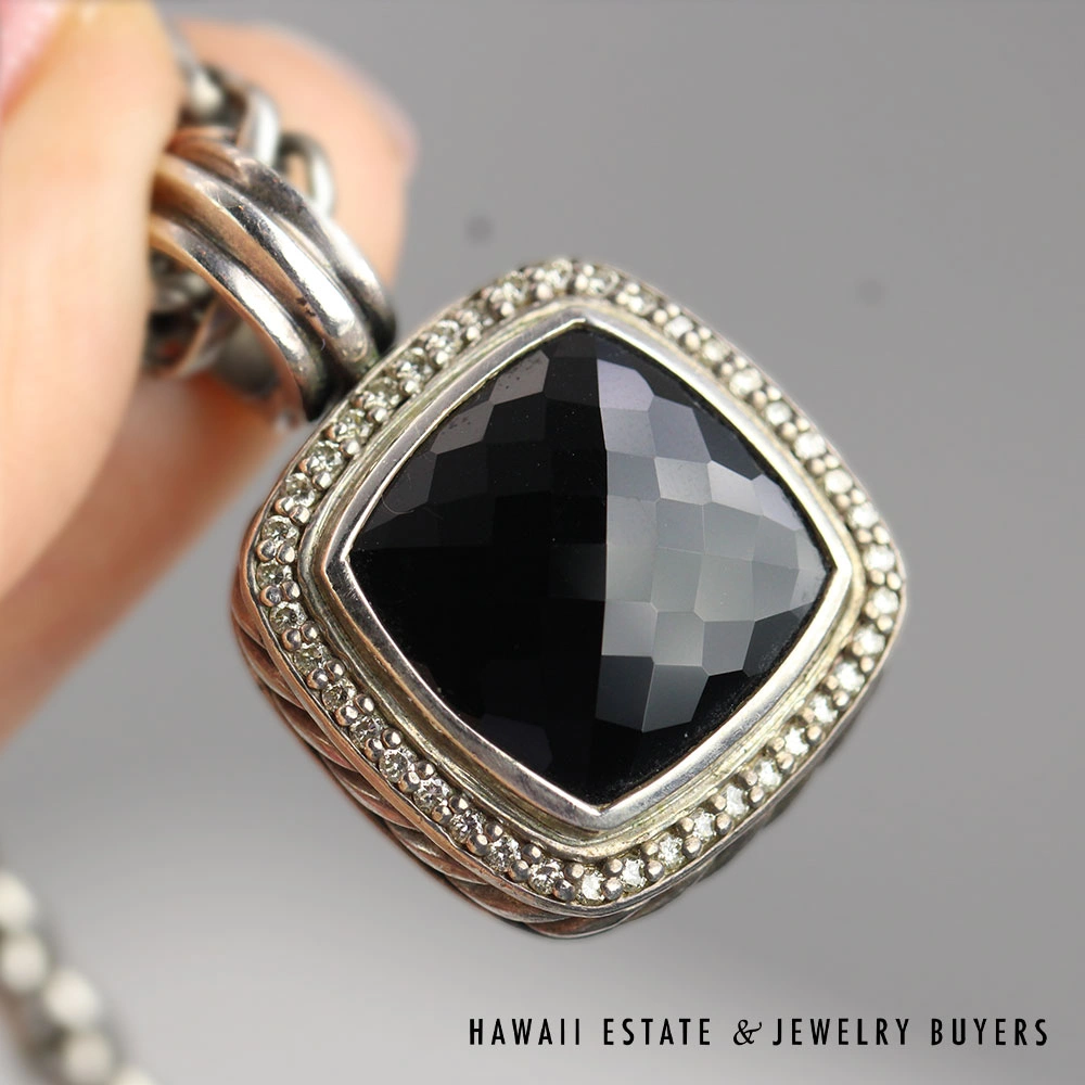 David Yurman Albion Black Onyx Diamond Sterling Silver Necklace 18 Inch - Image 7