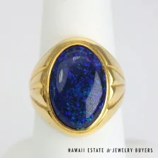 Dark Opal Oval Cabochon Play-of-Color 22K Yellow Gold Men's Ring Size 8