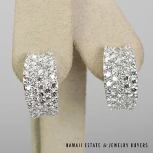 Diamond Pave 18K White Gold Half-Hoop Earrings with Omega Clip Back