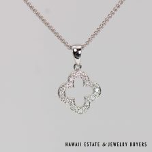 3.4g 14KWG 0.12ctw VS/GH Diamond Clover Pendant with 18" 1.1mm Foxtail Chain