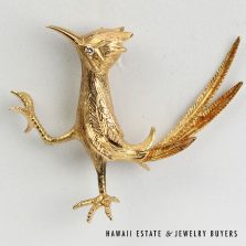 0.03ct Diamond Roadrunner Bird 14K Yellow Gold Brooch Pin