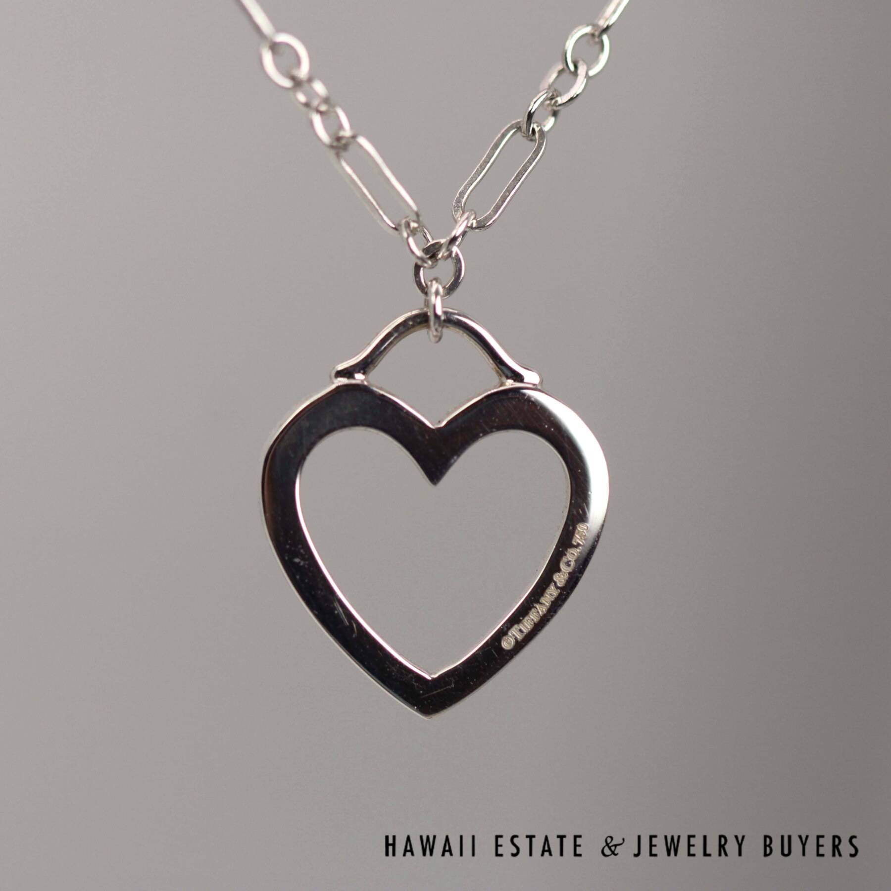 Tiffany & Co. Open Heart 18K White Gold Pendant 16