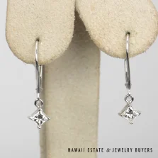 Princess Cut Diamond 14K White Gold Leverback Drop Earrings
