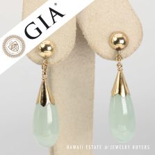 GIA 9.2g 14KYG Vintage Natural Glass Jade Drop Earrings (2934-04)