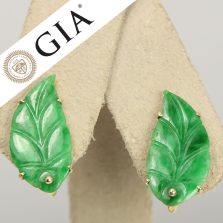 Green Jade Leaf 14K Yellow Gold Screwback Earrings