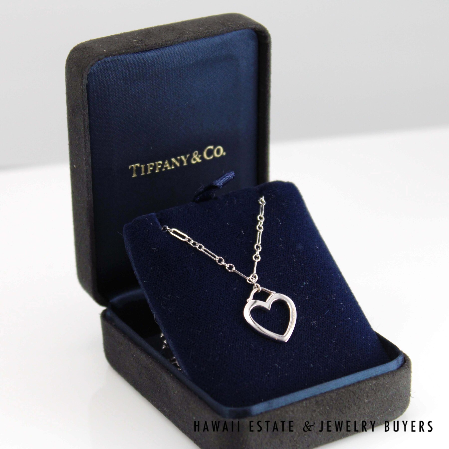 Tiffany & Co. Open Heart 18K White Gold Pendant 16