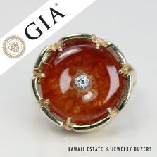 Vintage 8.8g 14KYG Honey Jade Donut Ring 0.03ct Diamond Ring Size 6.75