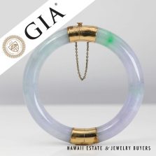 GIA Lavender & Green Jade 63.7g 14KYG Hinged Bangle Bracelet Size 7.25